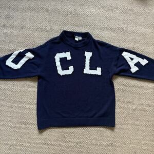 H&M Divided UCLA Jacquard Knit Sweater Size S Oversized Blue White Collegewear